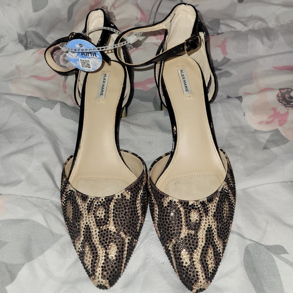 Alex Marie blinged animal print ankle strap block heels